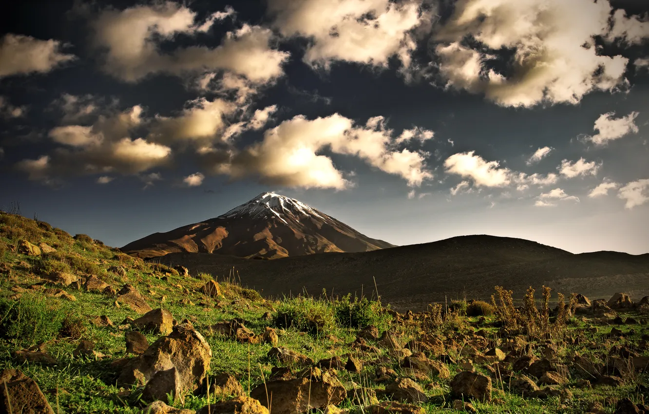 Photo wallpaper clouds, mountains, stones, Iran