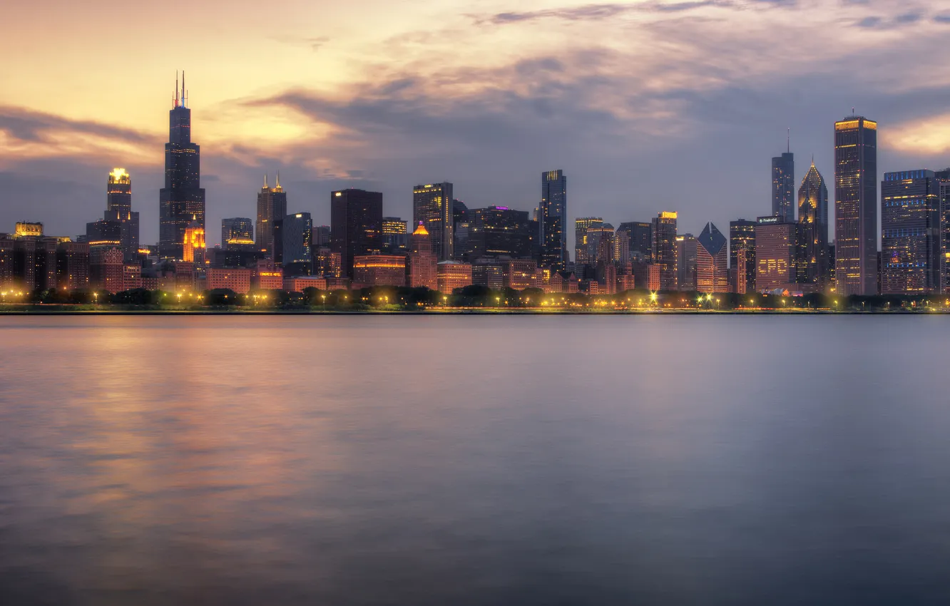 Photo wallpaper the city, skyscrapers, USA, Chicago, Illinois, panorama