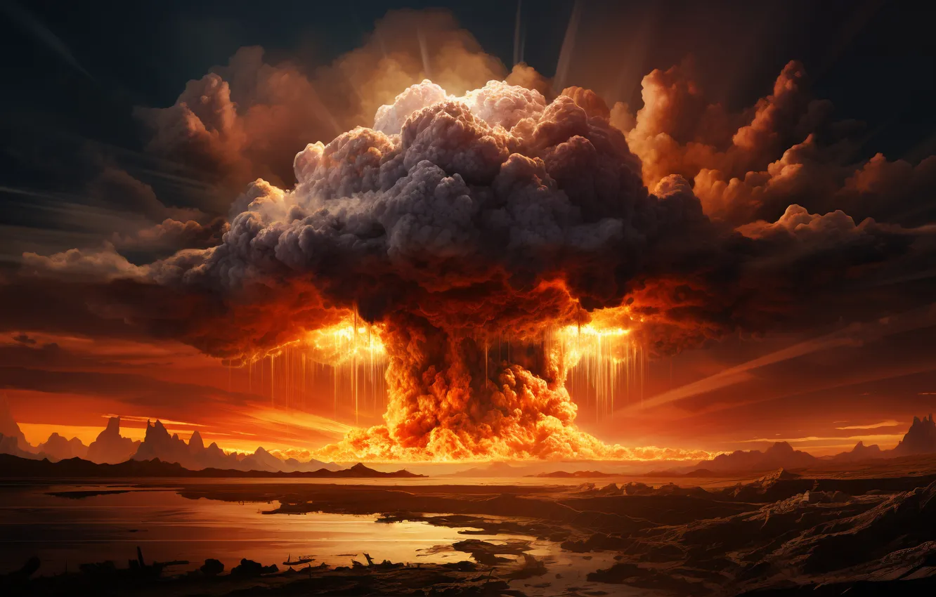 Photo wallpaper the explosion, mushrooms, a nuclear explosion, digital art, nuclear weapons, AI art, The Art of …