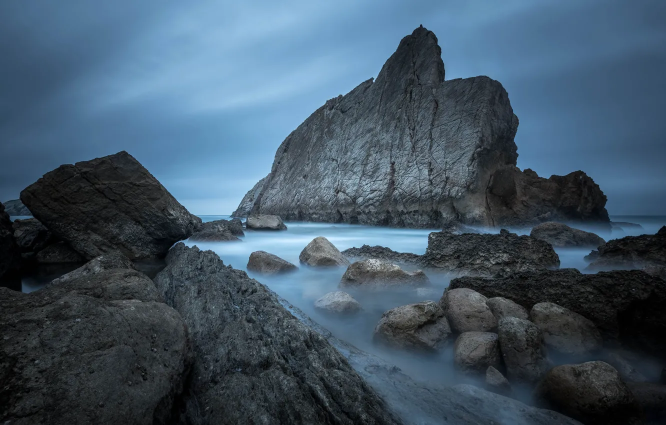 Photo wallpaper sea, stones, rocks, shore, boulders