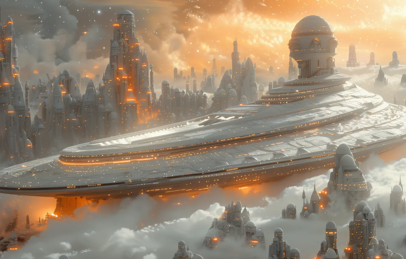 Photo wallpaper nature, fog, future, fiction, UFO, haze, spaceship, the futuristic