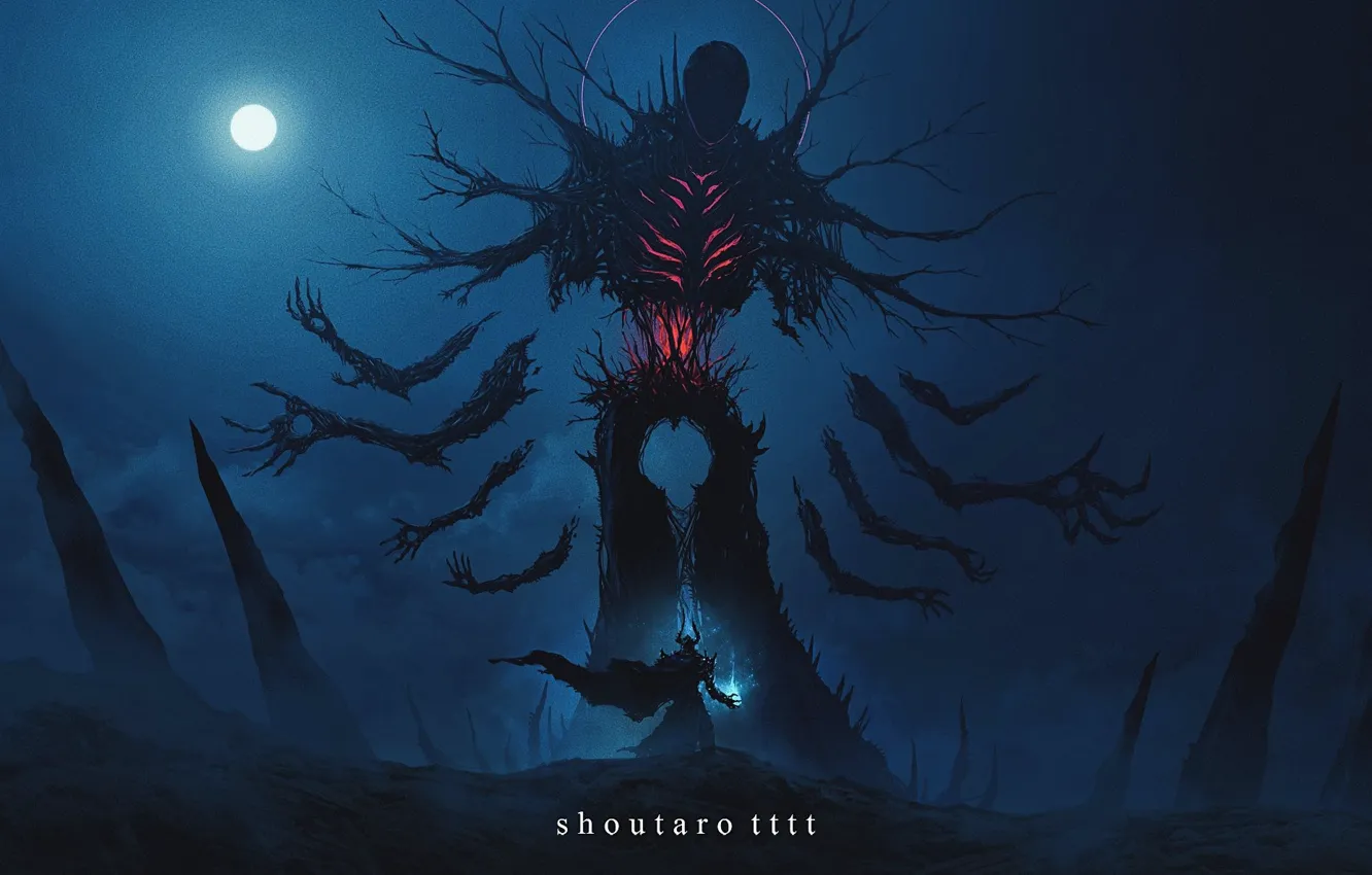 Photo wallpaper night, magic, the moon, the demon, fantasy, knight, shoutaro tttt