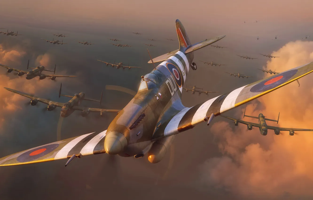 Photo wallpaper UK, fighter-interceptor, RAF, Czechoslovakia, Spitfire Mk.IXe, Piotr Forkasiewicz