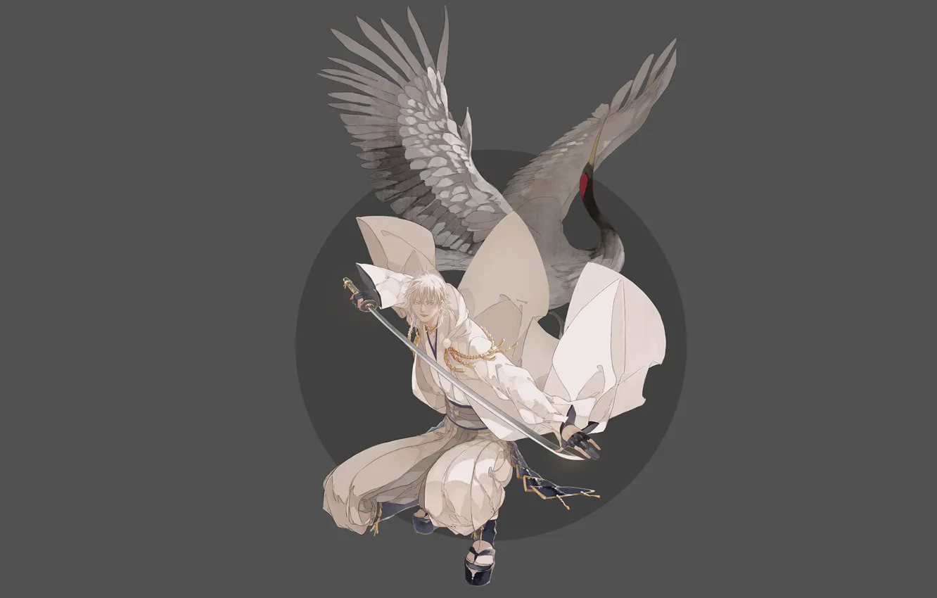 Photo wallpaper bird, guy, crane, Touken Ranbu, Dance Of Swords