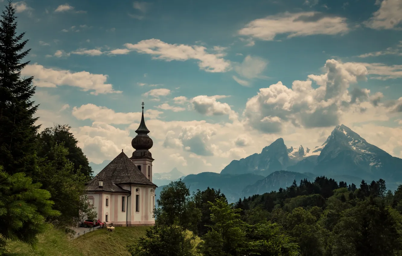Photo wallpaper mountains, height, Alps, Church