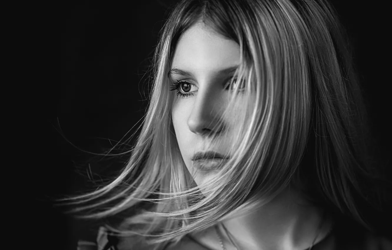 Photo wallpaper girl, face, photo, hair, black and white, Vladimir Vasiliev
