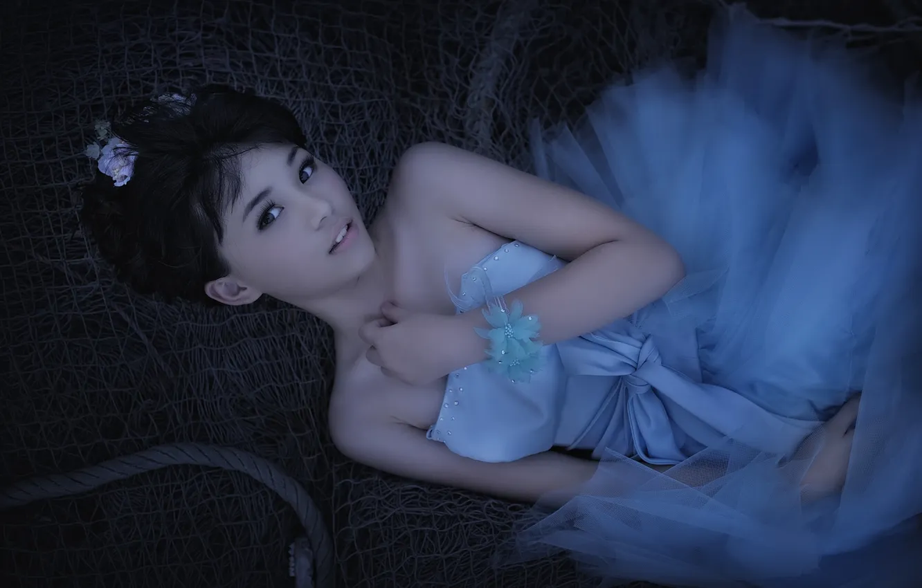 Photo wallpaper look, girl, network, dress, brunette, Asian