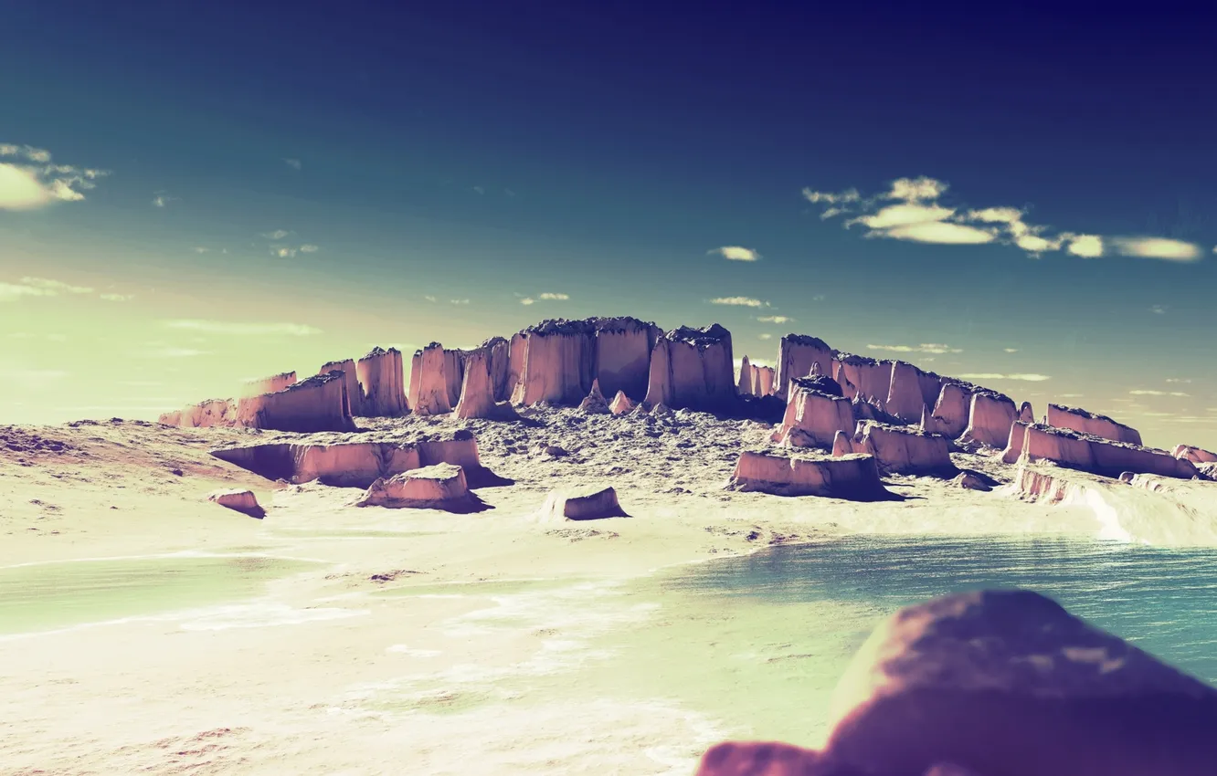 Photo wallpaper the sky, clouds, landscape, mountains, nature, shore