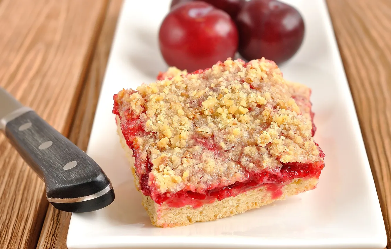 Photo wallpaper food, plate, pie, knife, plum, dessert, cakes, jam