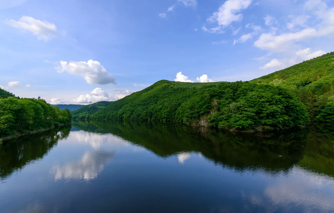 Photo wallpaper the sky, nature, river, photo, Luxembourg, Our River