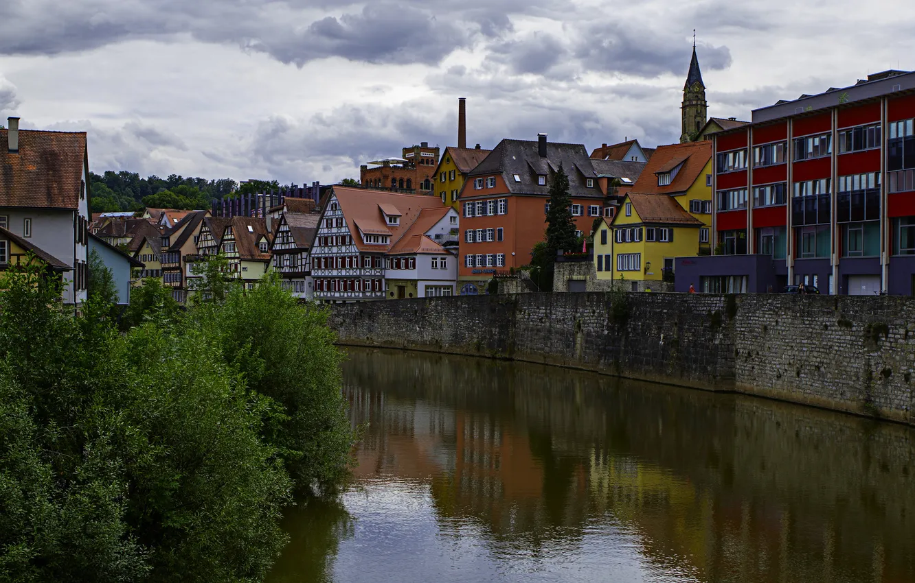 Photo wallpaper the city, river, home, channel, Sweden