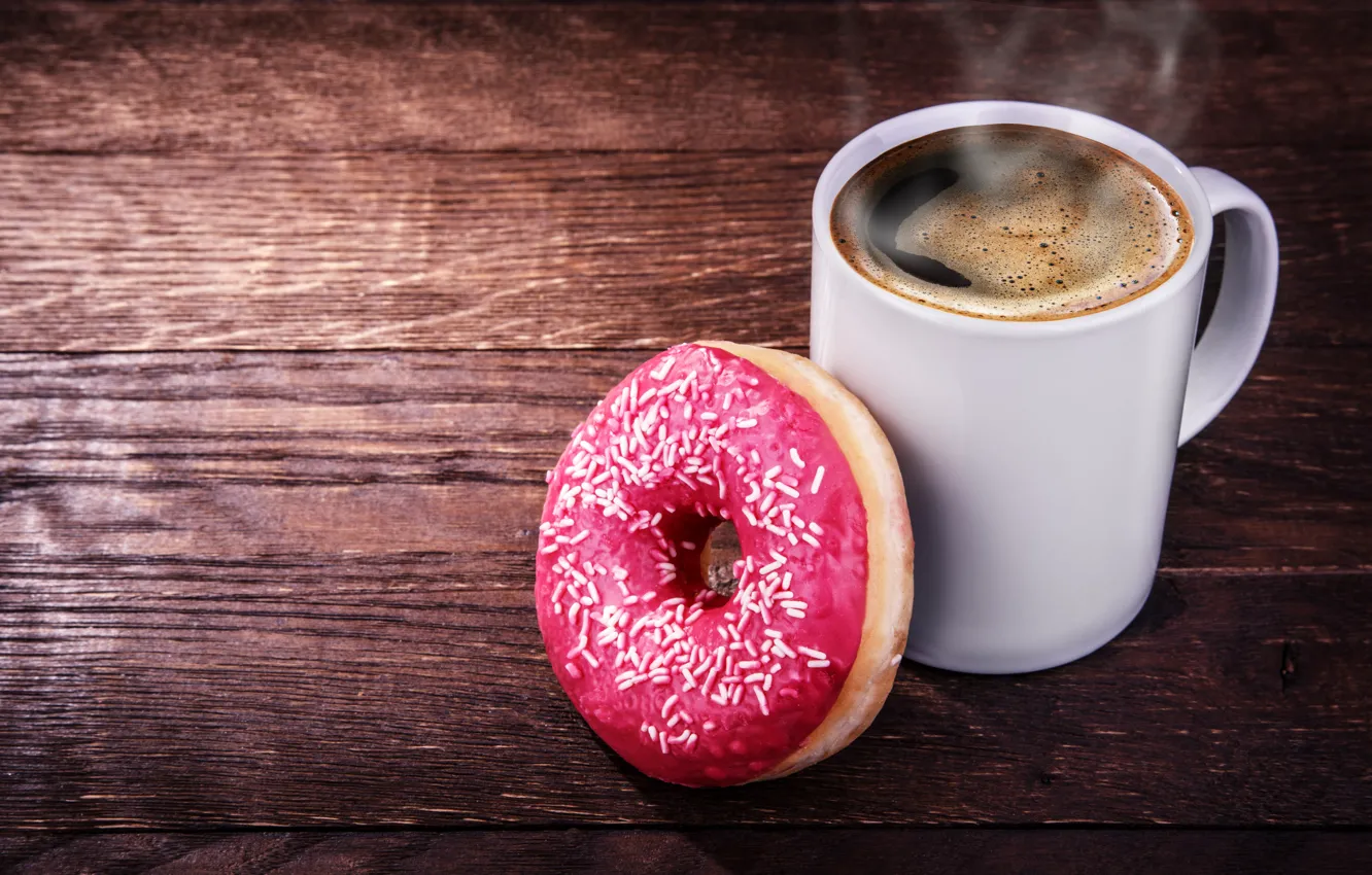Photo wallpaper white, coffee, hot, pair, mug, donuts, drink