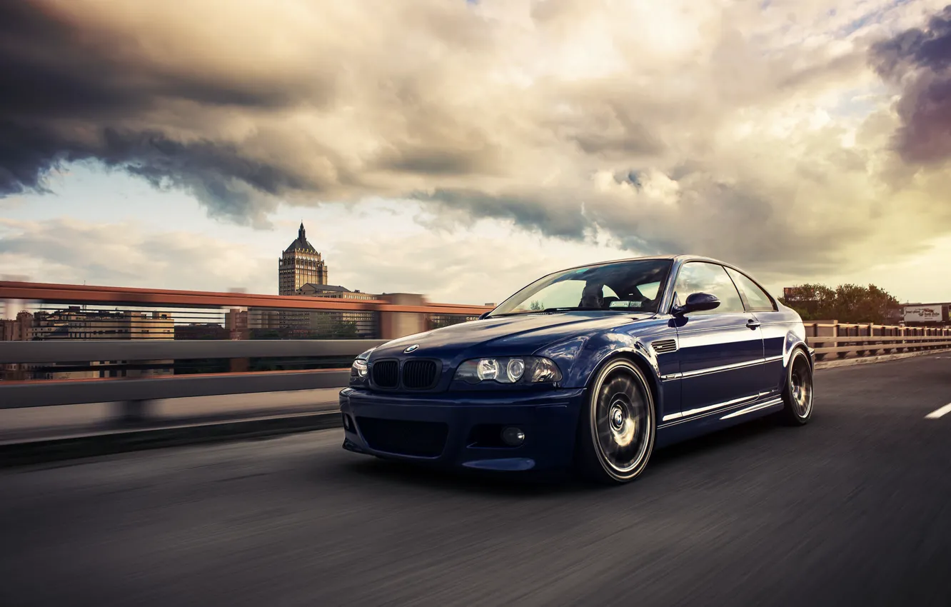 Photo wallpaper BMW, BMW, blue, front, E46, in motion