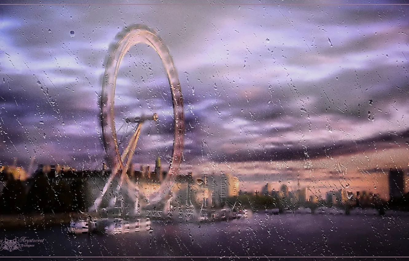 Photo wallpaper clouds, rain, overcast, the evening, wheel, wet glass