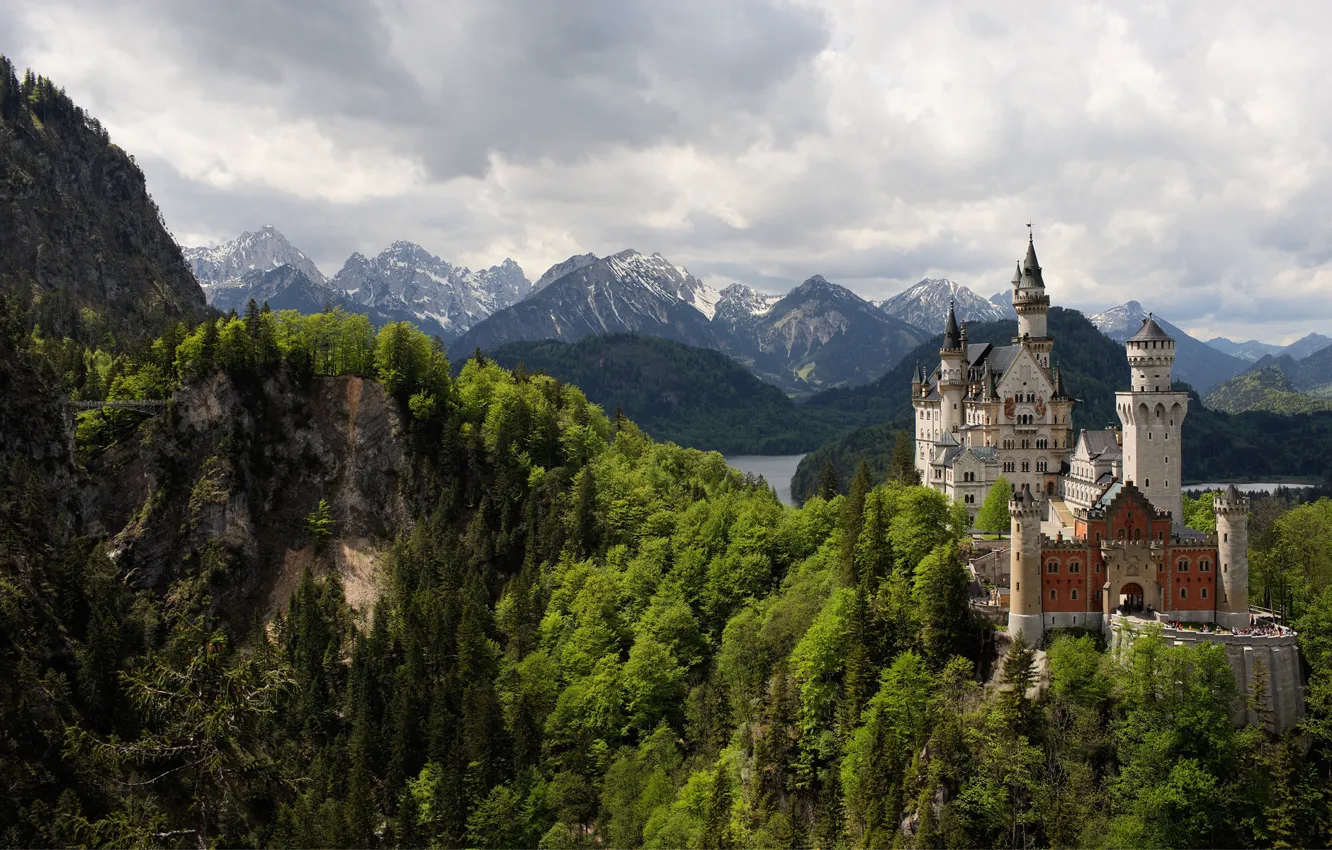Photo wallpaper forest, mountains, castle, tower, Germany, Neushwanstein