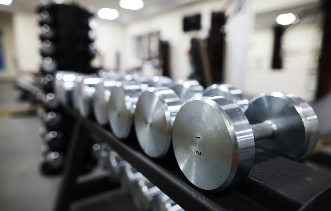 Photo wallpaper fitness, dumbells, gym