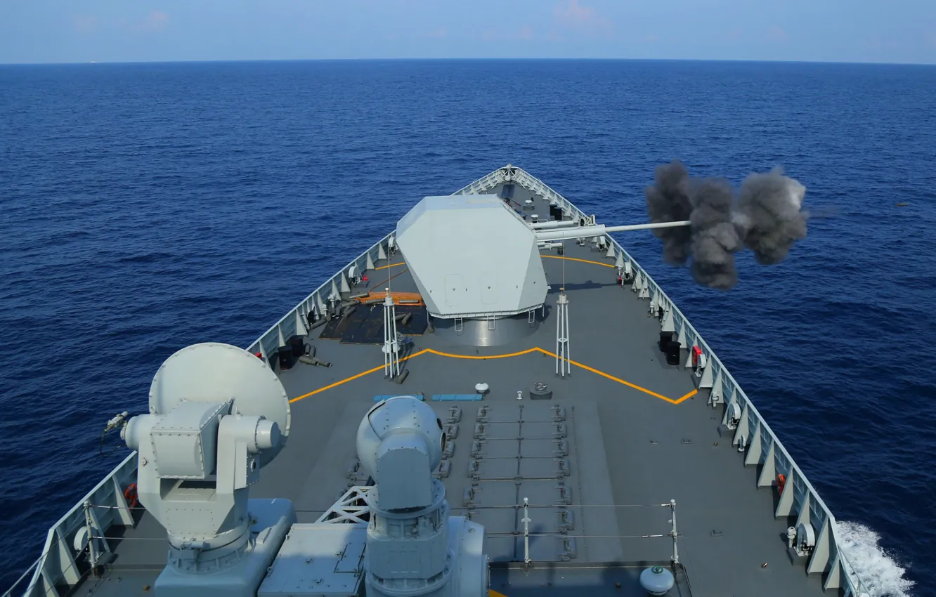 Photo wallpaper sea, shooting, installation, artillery