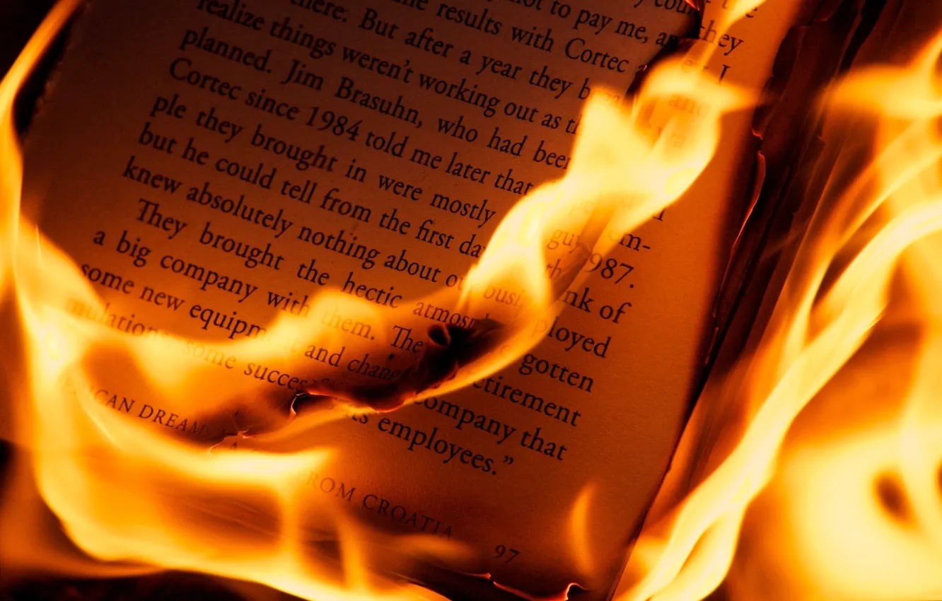 Photo wallpaper macro, letters, fire, leaves, book, Different, PLMA