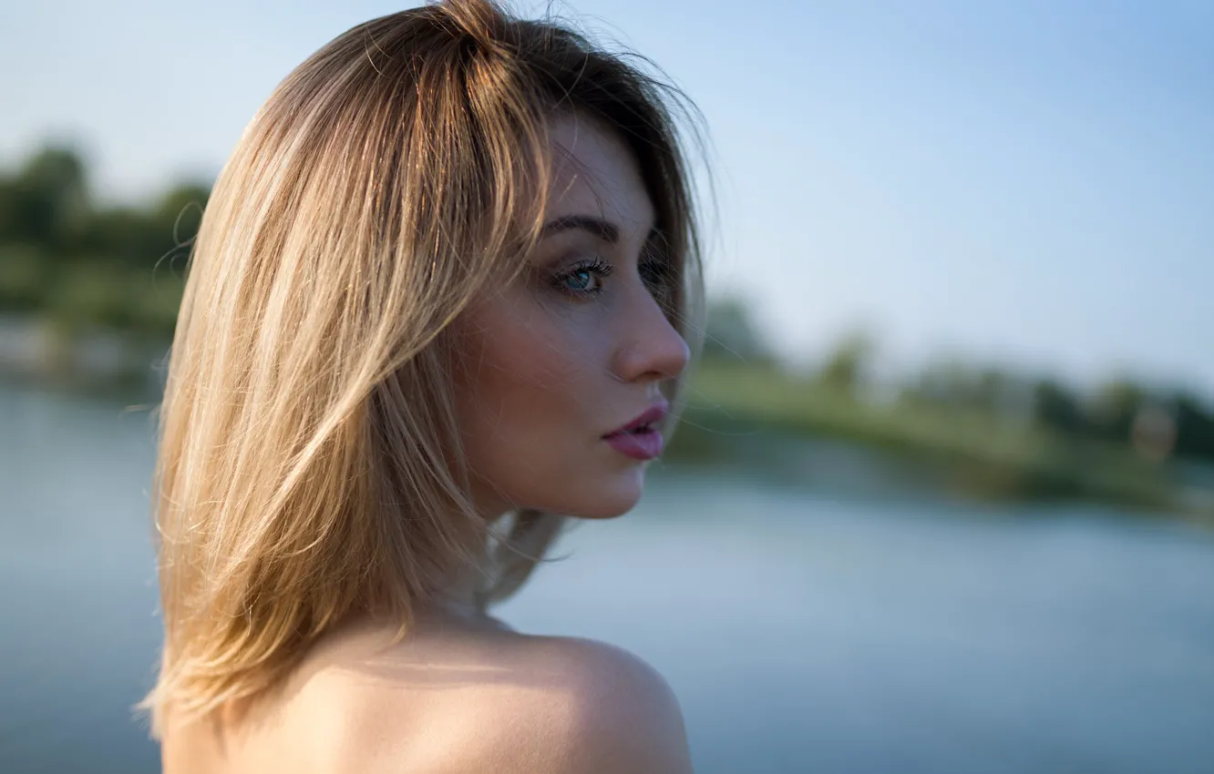 Photo wallpaper the sun, close-up, model, portrait, makeup, hairstyle, blonde, nature