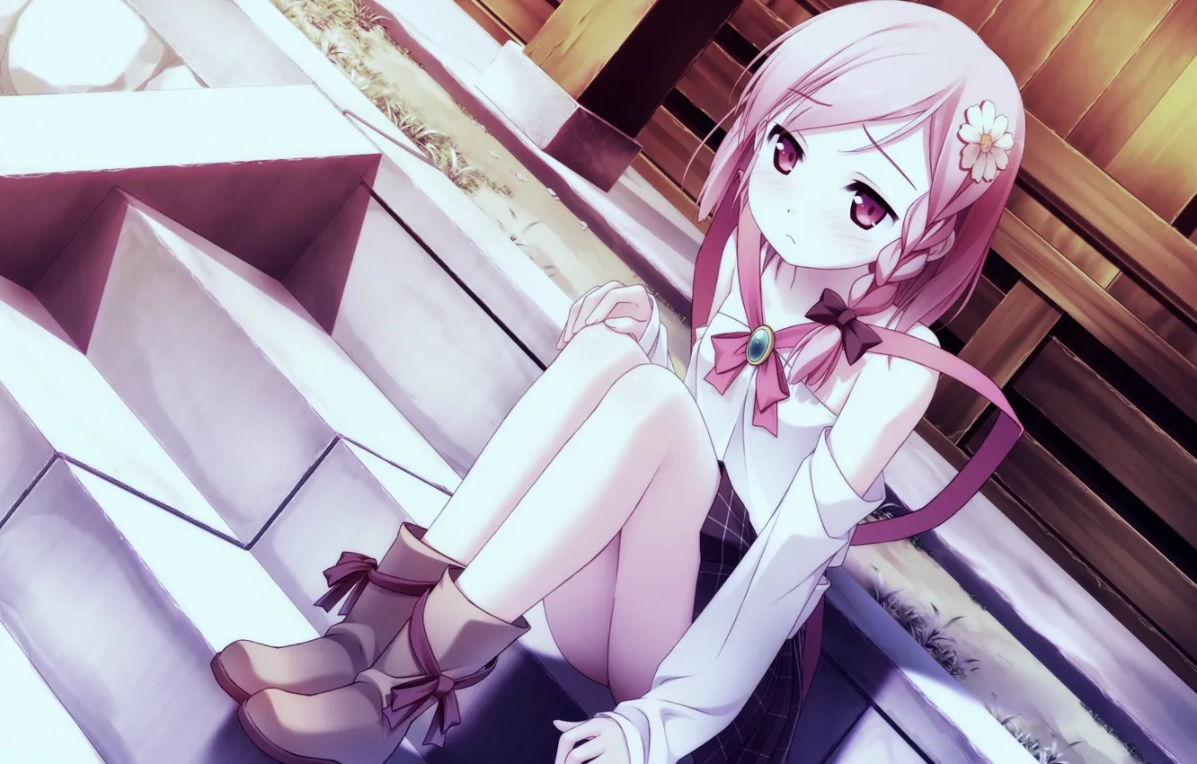 Photo wallpaper mood, anime, art, girl, steps, schoolgirl, yua your diary