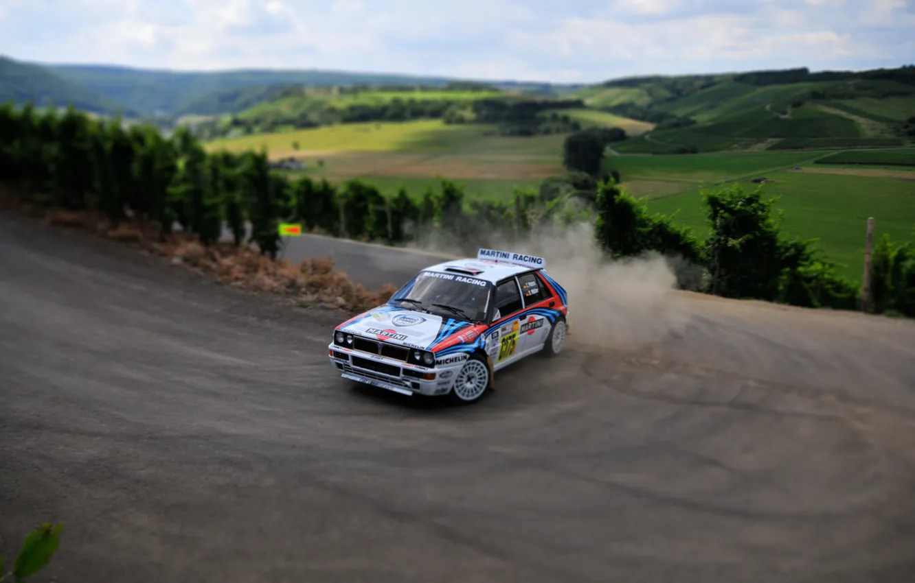 Photo wallpaper Road, Turn, Tilt-Shift, WRC, Lancia, Rally, Delta, Blur