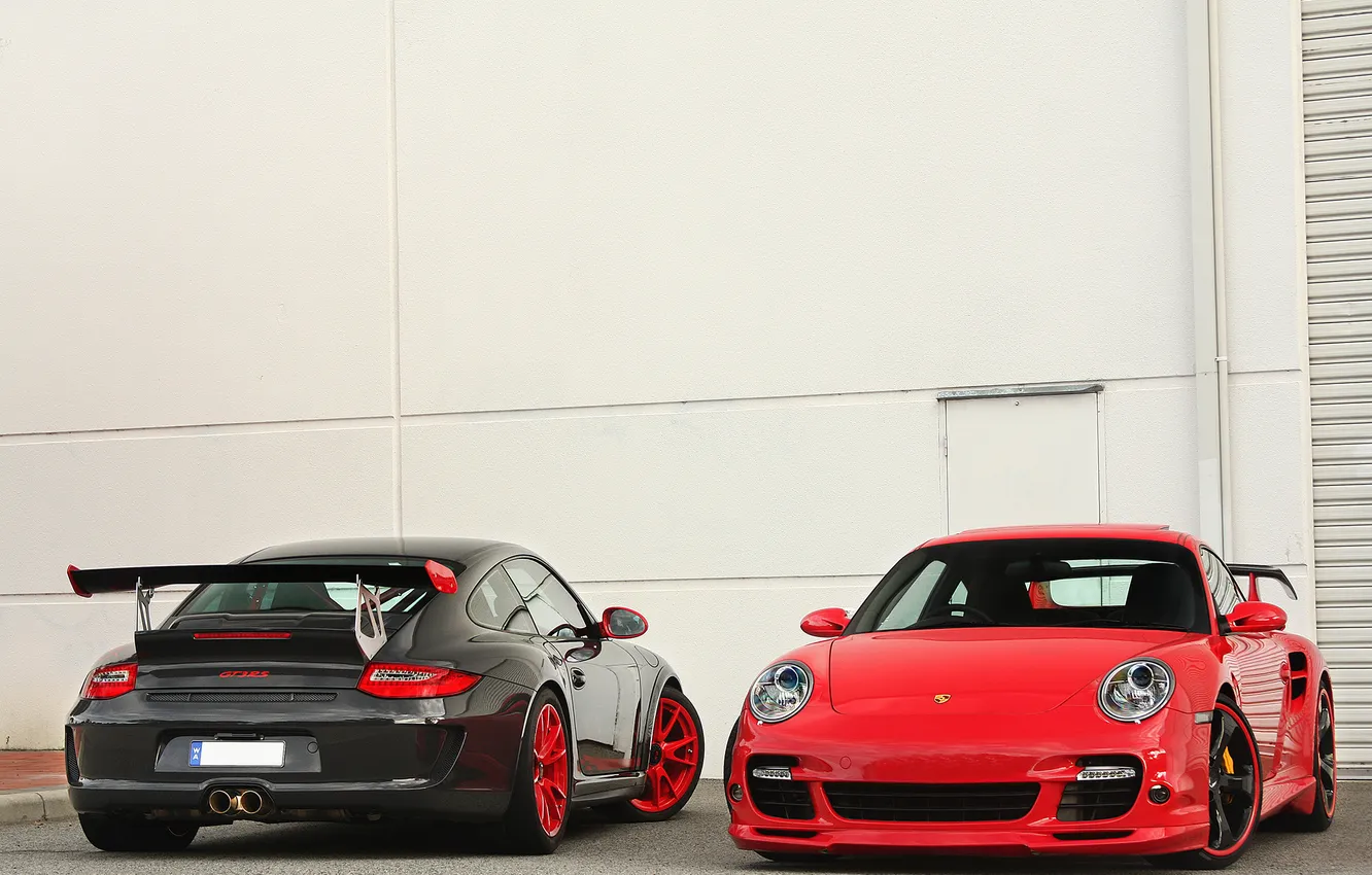 Photo wallpaper 911, 997, Porsche, red, wall, gt3, techart, gray