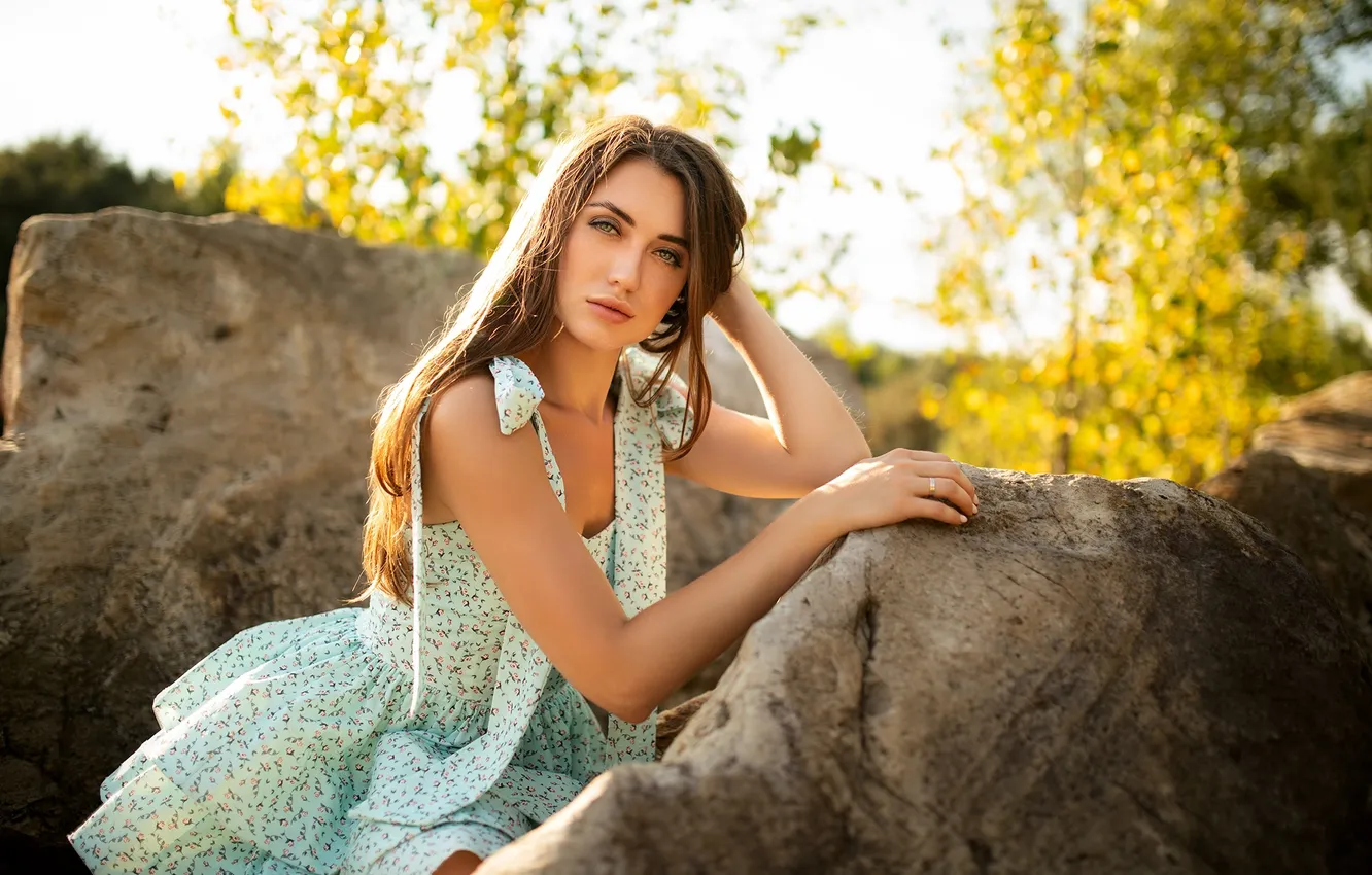 Photo wallpaper look, girl, pose, hands, dress, long hair, Dmitry Shulgin