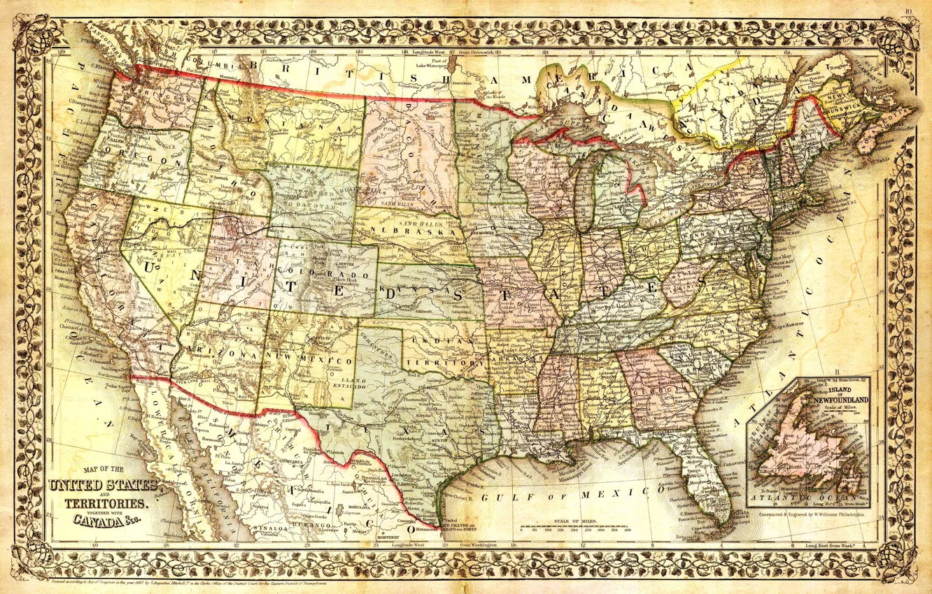 Photo wallpaper Map, Mexico, Canada, USA