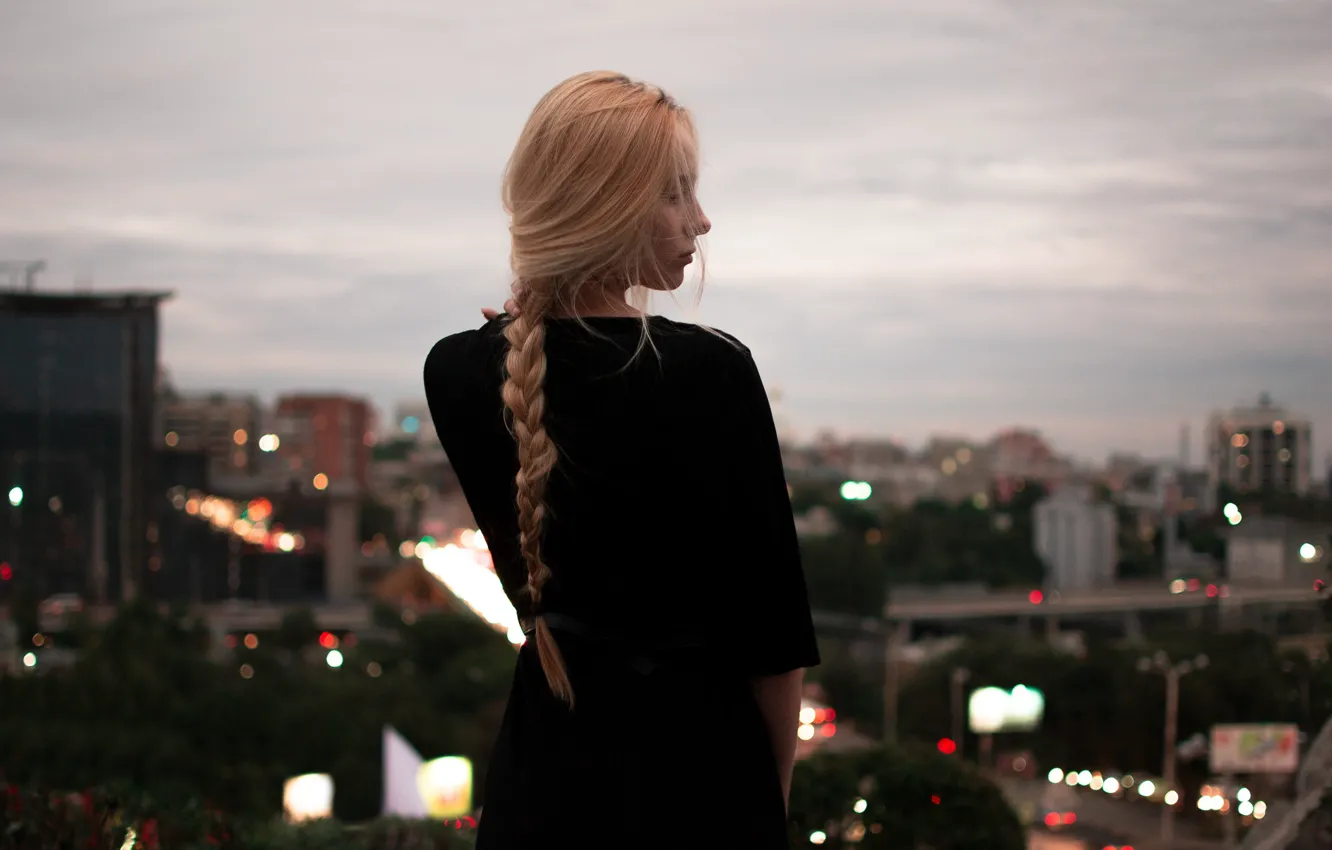 Photo wallpaper the city, view, profile, braid, curls, Daniel Vereshagin
