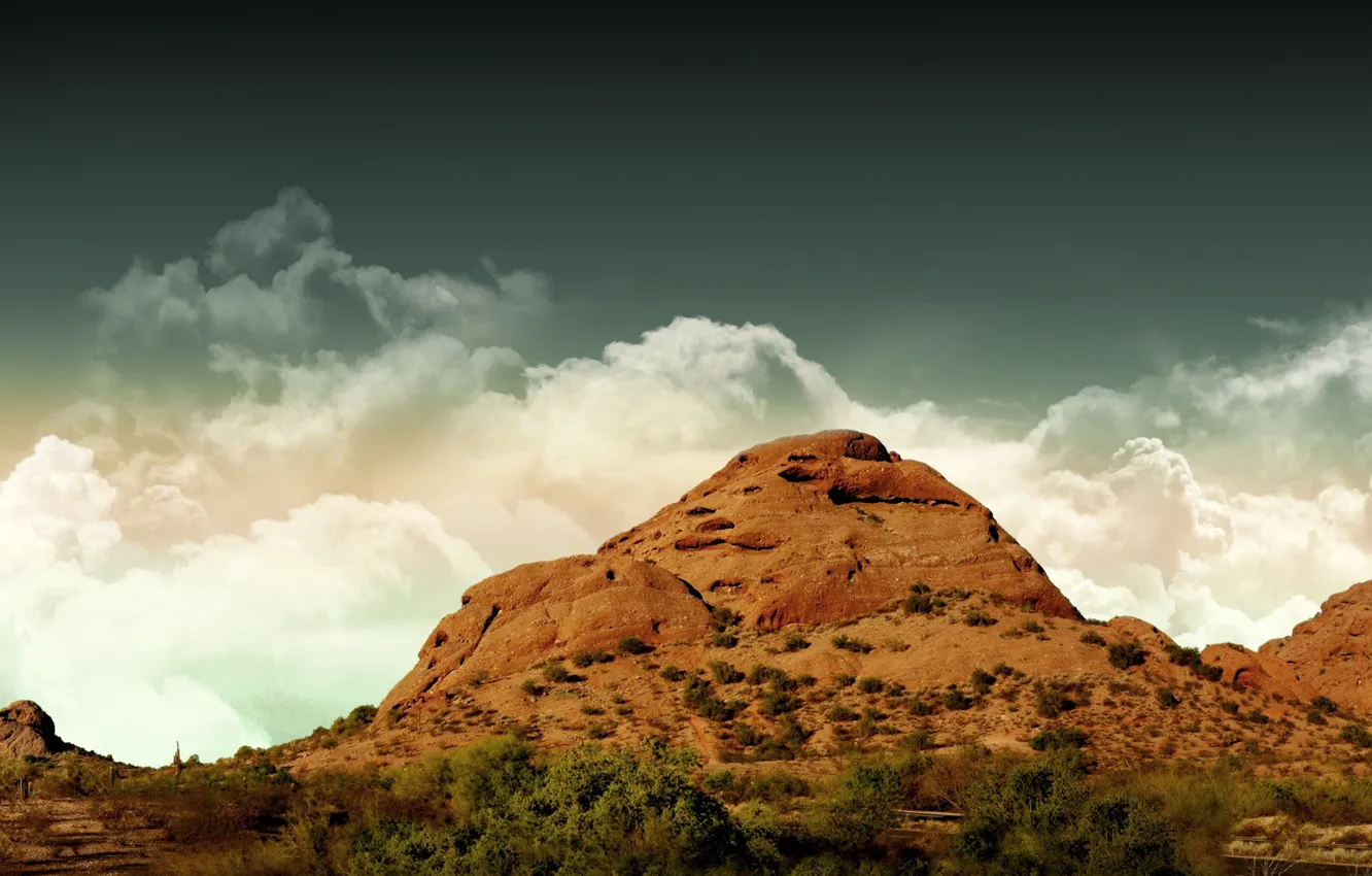 Photo wallpaper clouds, mountains, desert