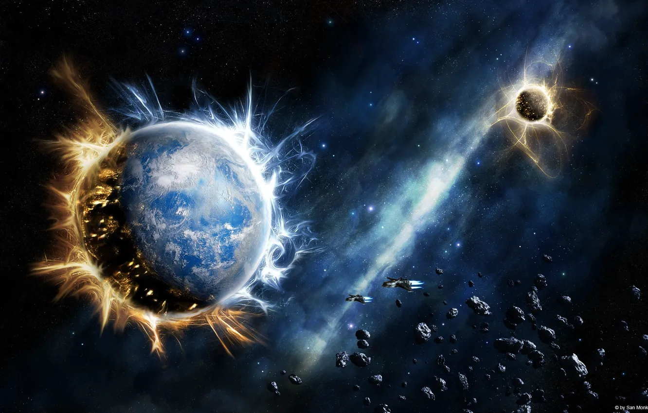 Photo wallpaper stars, the explosion, planet