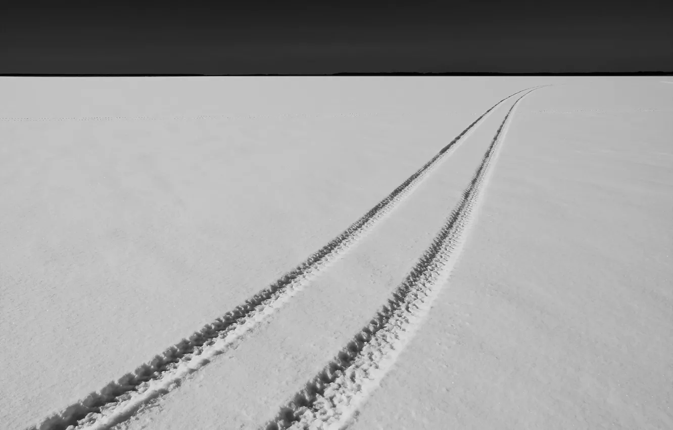 Photo wallpaper snow, traces, minimalism
