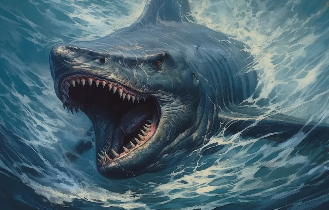 Photo wallpaper predator, shark, teeth, mouth, digital art, AI art, The Art of Artificial Intelligence, neural network