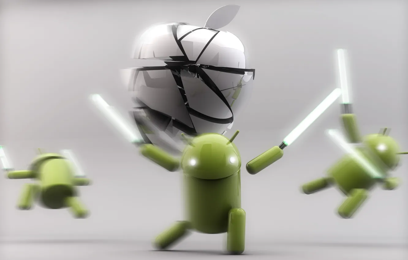 Photo wallpaper Apple, Android, Green, White, Silver, Lightsaber
