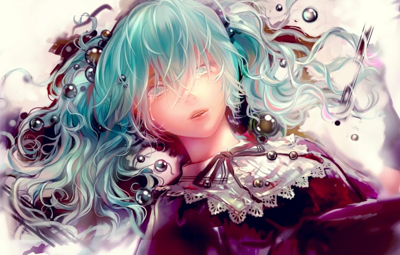 Photo wallpaper girl, tears, art, tape, vocaloid, hatsune miku