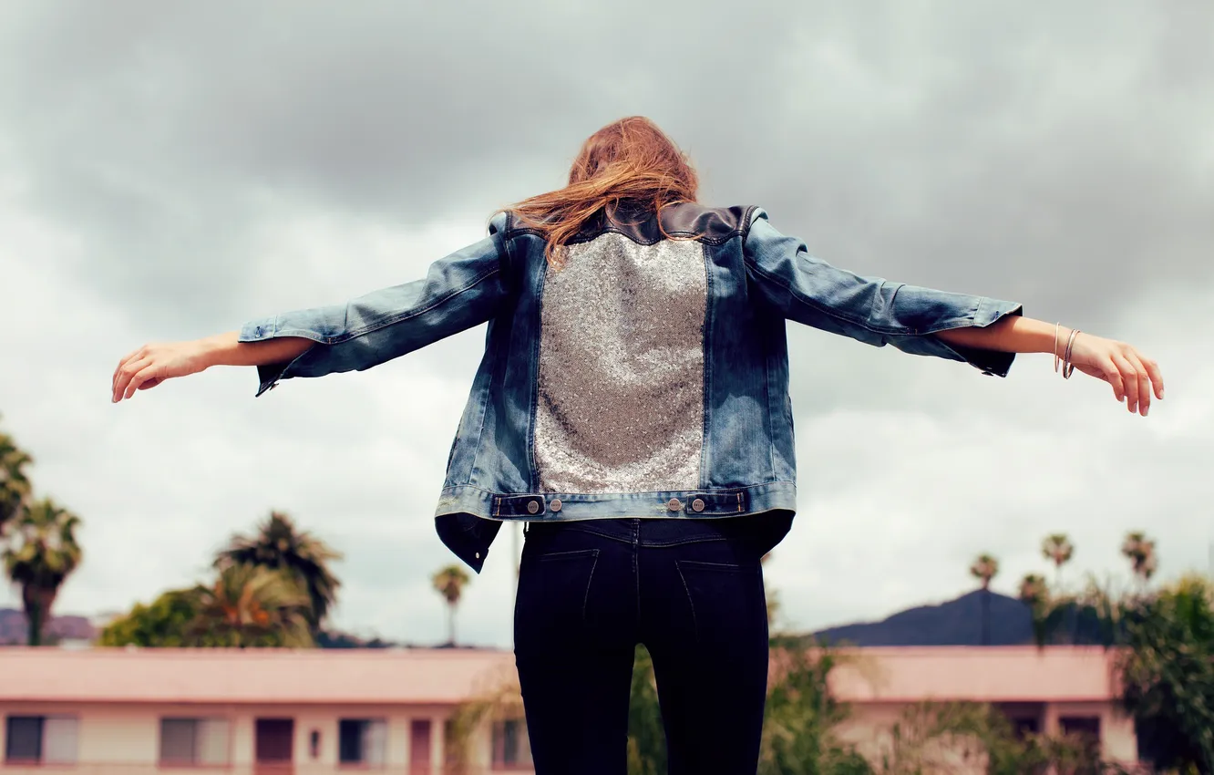 Photo wallpaper girl, back, jeans