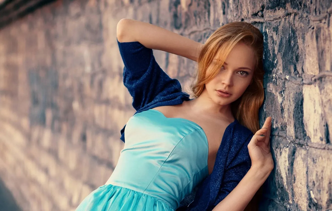 Photo wallpaper wall, dress, model, blonde, pose