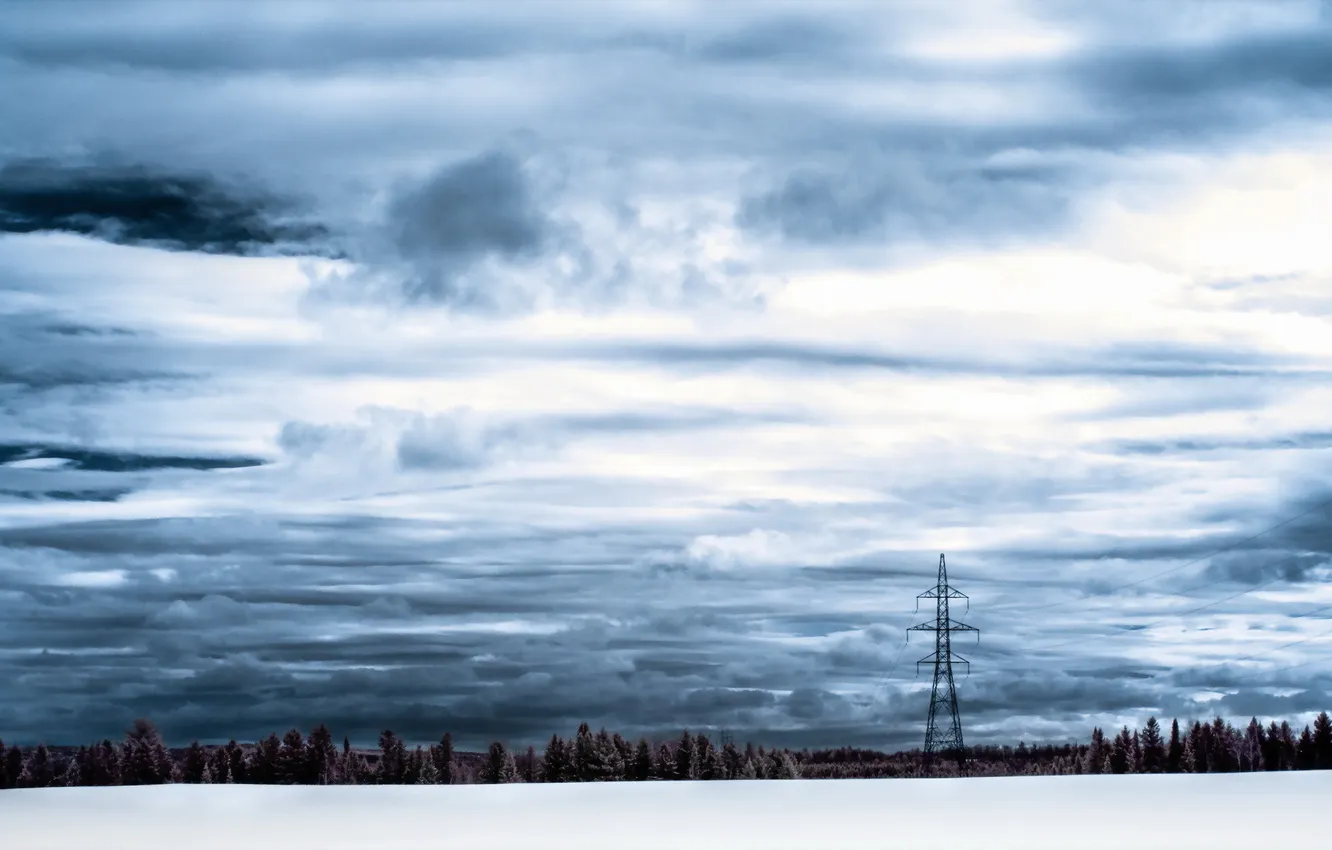 Photo wallpaper winter, field, the sky, landscape