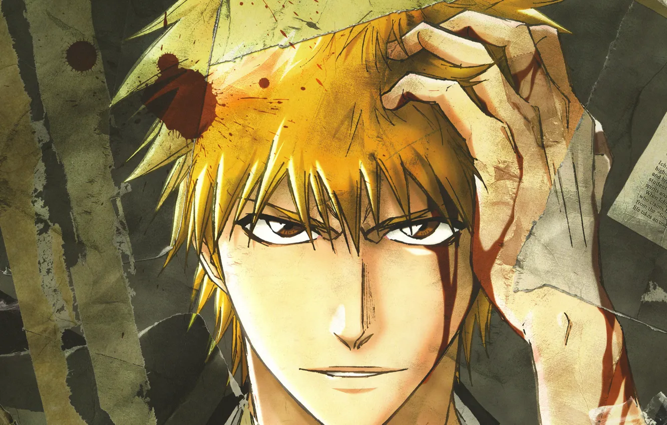 Photo wallpaper look, face, blood, Bleach, Bleach, Ichigo Kurosaki, wounded, hands in hair