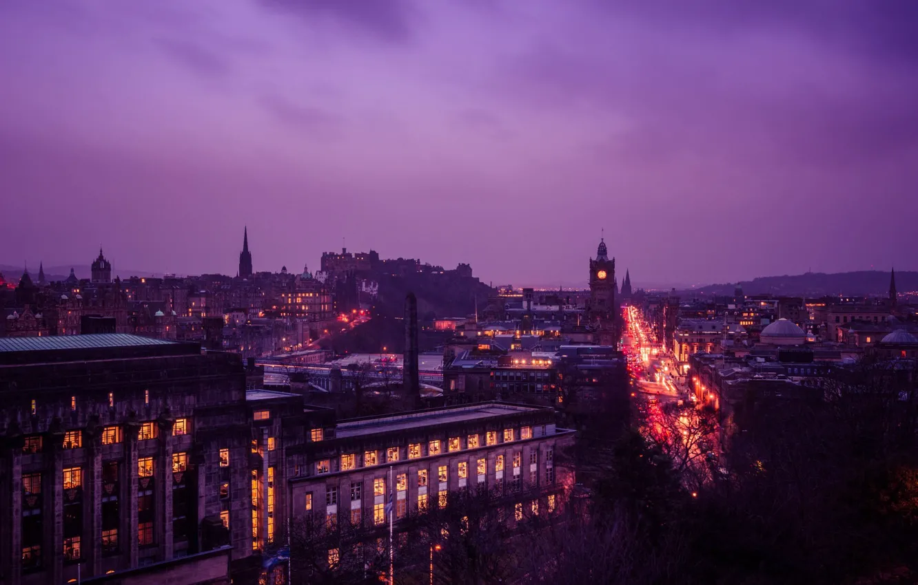 Photo wallpaper night, city, the city, travel, Scotland, night, Edinburgh, night view