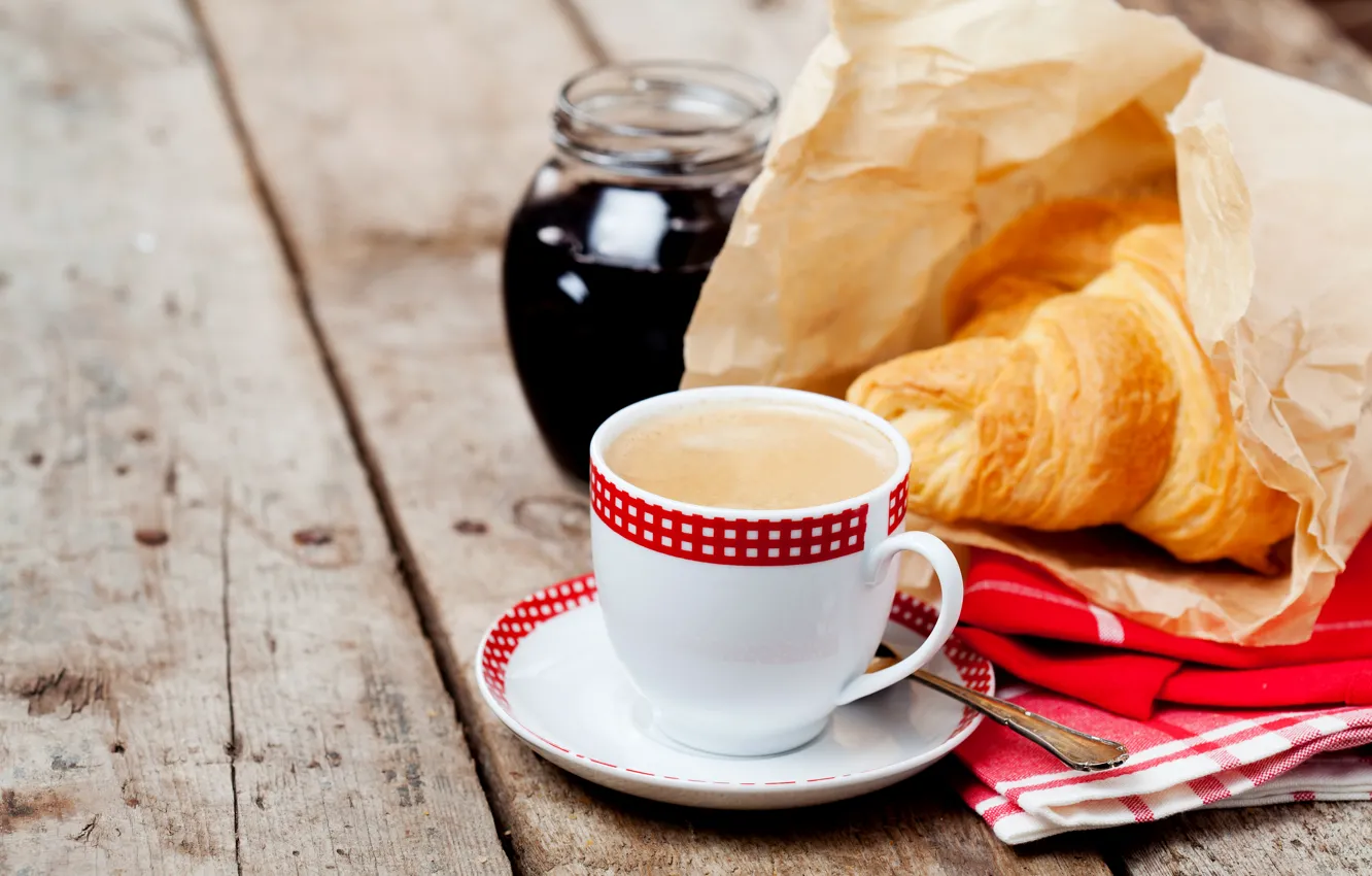 Photo wallpaper coffee, Breakfast, Cup, Board, cakes, Coffee, jam, Cup