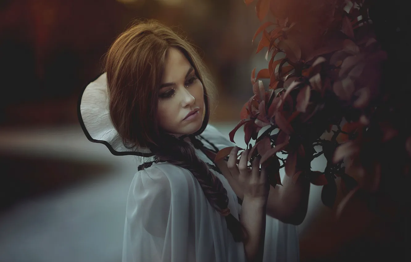 Photo wallpaper girl, face, pose, mood, makeup, braid, Cris Ortega