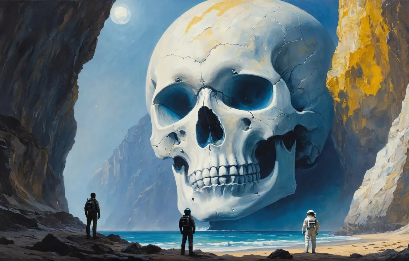 Photo wallpaper skull, astronaut, fantasy, Another world