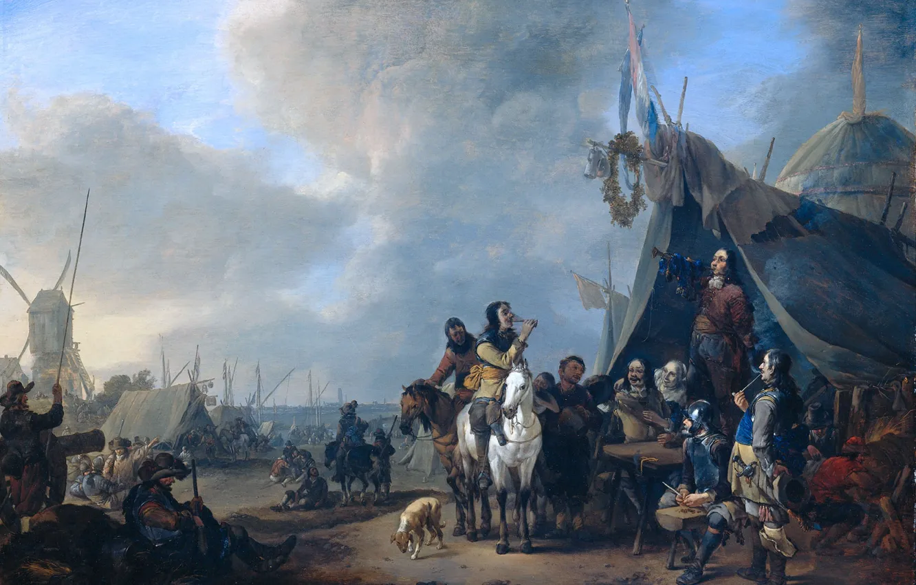 Photo wallpaper trees, oil, picture, camp, Johannes Lingelbach