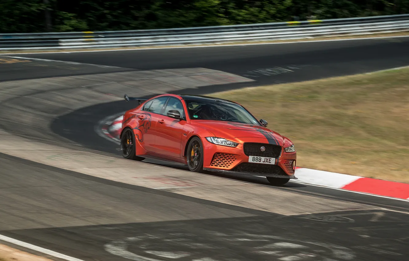 Photo wallpaper orange, Jaguar, track, 2019, XE SV Project 8