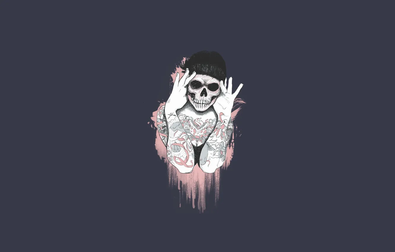 Photo wallpaper girl, style, background, skull, minimalism, tattoo, art, sake