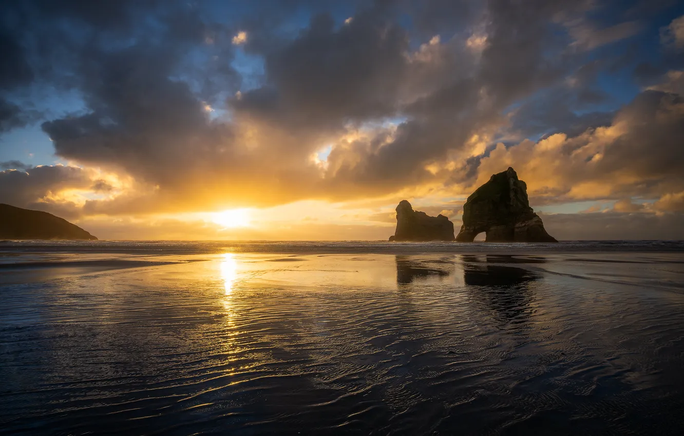 Photo wallpaper sea, sunset, shore