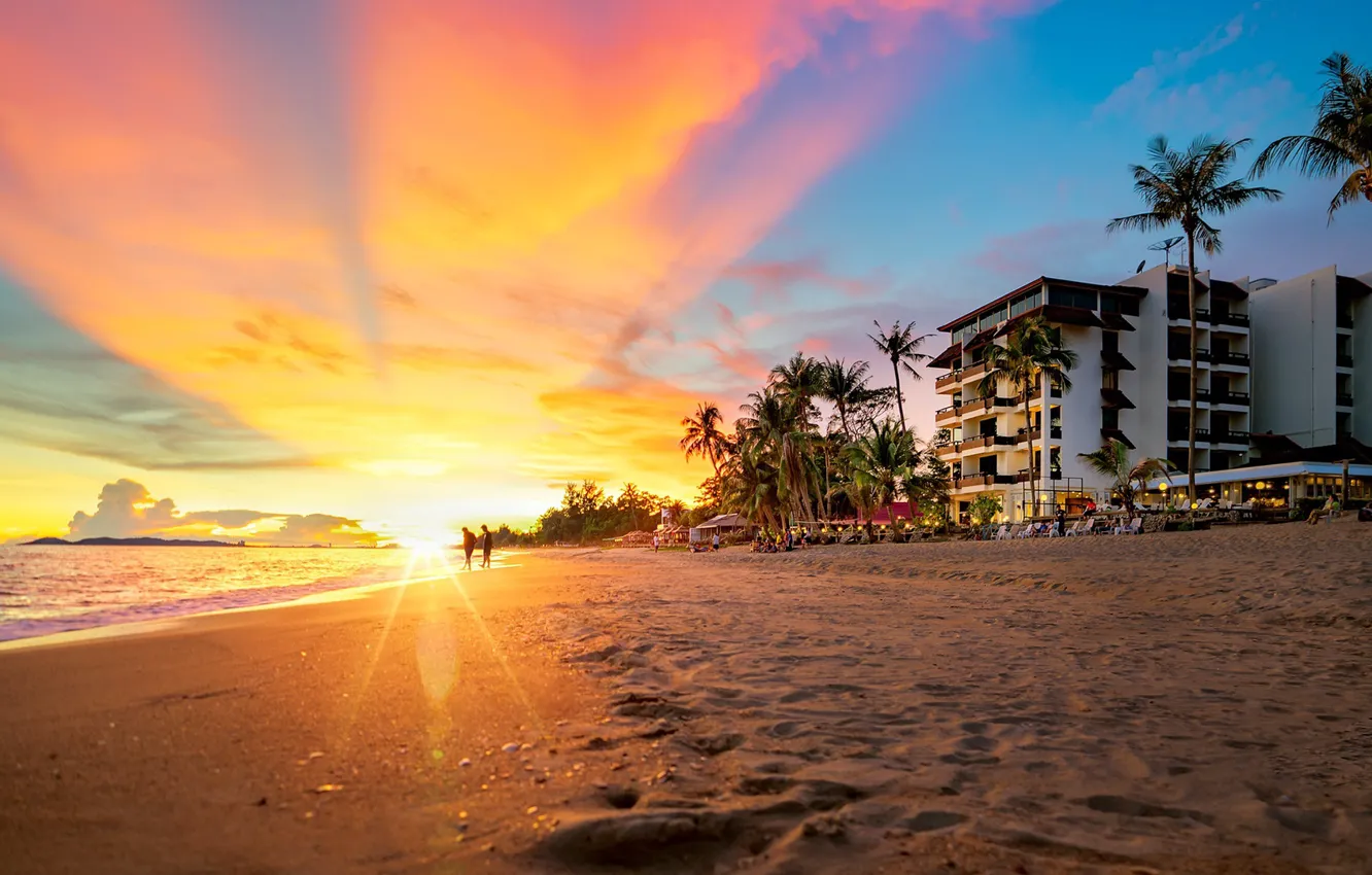 Photo wallpaper sand, beach, the sun, rays, Thailand, Pattaya