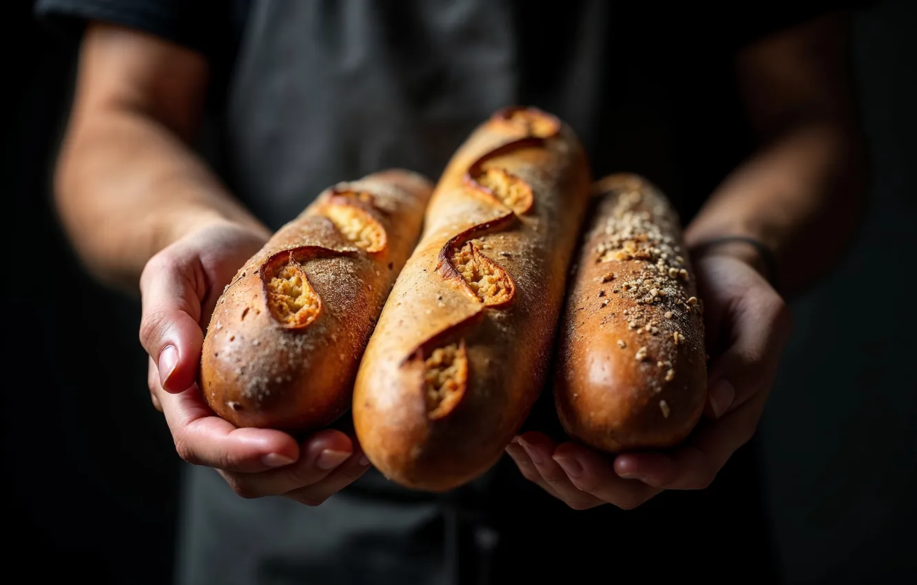 Photo wallpaper hands, bread, cakes