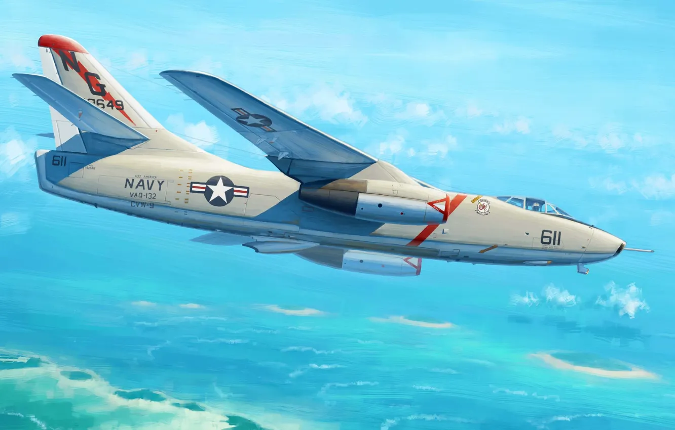 Photo wallpaper bomber, war, art, airplane, painting, aviation, jet, A3D-2 (A-3B) Skywarrior